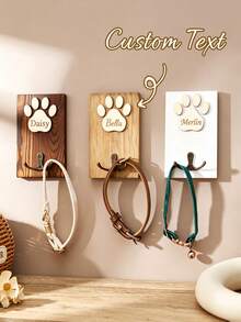 Personalized Dog Leash Wall Mount, Paw Print Wooden Key Hook Storage Rack, Custom Pet Name Hook Rack, Entryway Home Decor, Dog Mom Gift - Multicolor - View 2