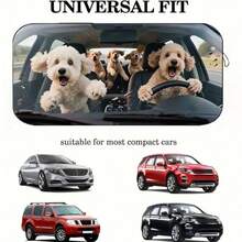 1pc Cute Puppy Car Sunshade, Fun Car Accessory Design, Suitable For Beautiful Women, Made Of Polyester Fiber, Effectively Blocks UV Rays, Protects Interior Space, Easy Installation, Fits Multiple Car Models, Provides Heat Insulation And Privacy Protection, Keeps Car Interior Cool, Foldable And Convenient For Storage - A - View 3
