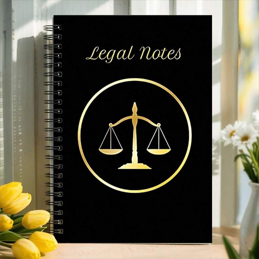 دفتر محاماة احترافي - تصميم نمط ميزان العدالة الذهبي، حجم A5 مع ربط حلزوني، ورق مسطر فاخر، مناسب للمدرسة أو المكتب أو كهدية للأصدقاء والعائلة والمعلمين والزملاء، دفتر جامعي - A5 مبطن - مشاهدة 1