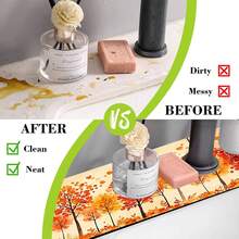 1pc Autumn Maple Leaf Pattern Rubber Faucet Splash Guard, Bathroom Faucet Splash Mat, Mud Guard, Moisture-Proof Non-Slip Faucet Pad, Kitchen Countertop Accessory. Protect Your Kitchen Countertop. - Multicolor - View 8