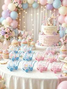 6Pcs Mini Baby Carriage Candy Box Clear Plastic Stroller Container For Baby Shower Party Favors Cute Newborn Birthday Decoration Baby Stuff Gift Box - Multicolor - View 2