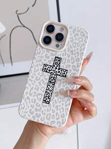 1件裝 宗教豹紋十字圖案 防摔 TPU 材質荔枝紋手機殼，適用於 Apple 11 12 13 14 15 16 17 Pro/Pro Max/14 15 16 17 Plus 手機保護殼，節日禮物，日常通勤，日常防摔風格 - 彩色 - 查看 2