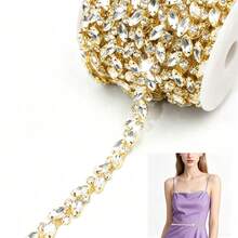 1pc 35.43 Inch Crystal Rhinestone Sewing Craft Chain, Elegant Minimalist Body Chain, Crystal Rhinestone Decor Chain, Claw Chain, Crystal Rhinestone Chain, Shiny DIY Decor, Clothing Decor Adjustable Crystal Shoulder Strap Accessory, Wedding Sewing Decor Accessory, Luxury Crystal Rhinestone Trim - Multicolor - View 16