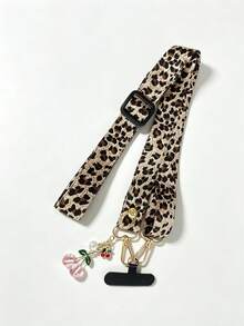Langes Handy-Lanyard, verstellbarer Crossbody Handy-Gurt, Reise- und Wander-Handy-Lanyard, praktisches Handy-Tragen, mit Handy-Pad, Kirsch-Anhänger-Dekoration, breiter gewebter Gurt mit Leopardenmuster, kein Hals-Einschnüren, bequemes Schulter-Tragen - Verschiedenfarbig - Übersicht 3
