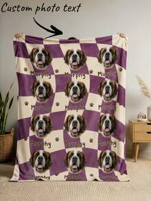 1pc Customized Photo Blanket, Personalized Text Photo Blanket, Personalized Blanket With Pet Photo, Friend Birthday Gift, New Home Gift. Decorative, Cool & Colorful, Unique, Customized Home Decor, Suitable For Him/Her, Family, Friends, Ideal Gift For Friends, Suitable For Anniversary, Birthday Gift, Decorative, Fashionable, Colorful, Vintage, Cute, Minimalist, Unique & Cute, Suitable For Sofa, Living Room, Bedroom, Outdoor, Office, Etc. - Multicolor - View 14