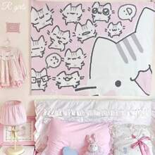 1pc Super Cute Cat Wall Tapestry, Bedroom And Dorm Bed Head Decor, Indoor Wall Hanging, Home Decor - Multicolor - View 12