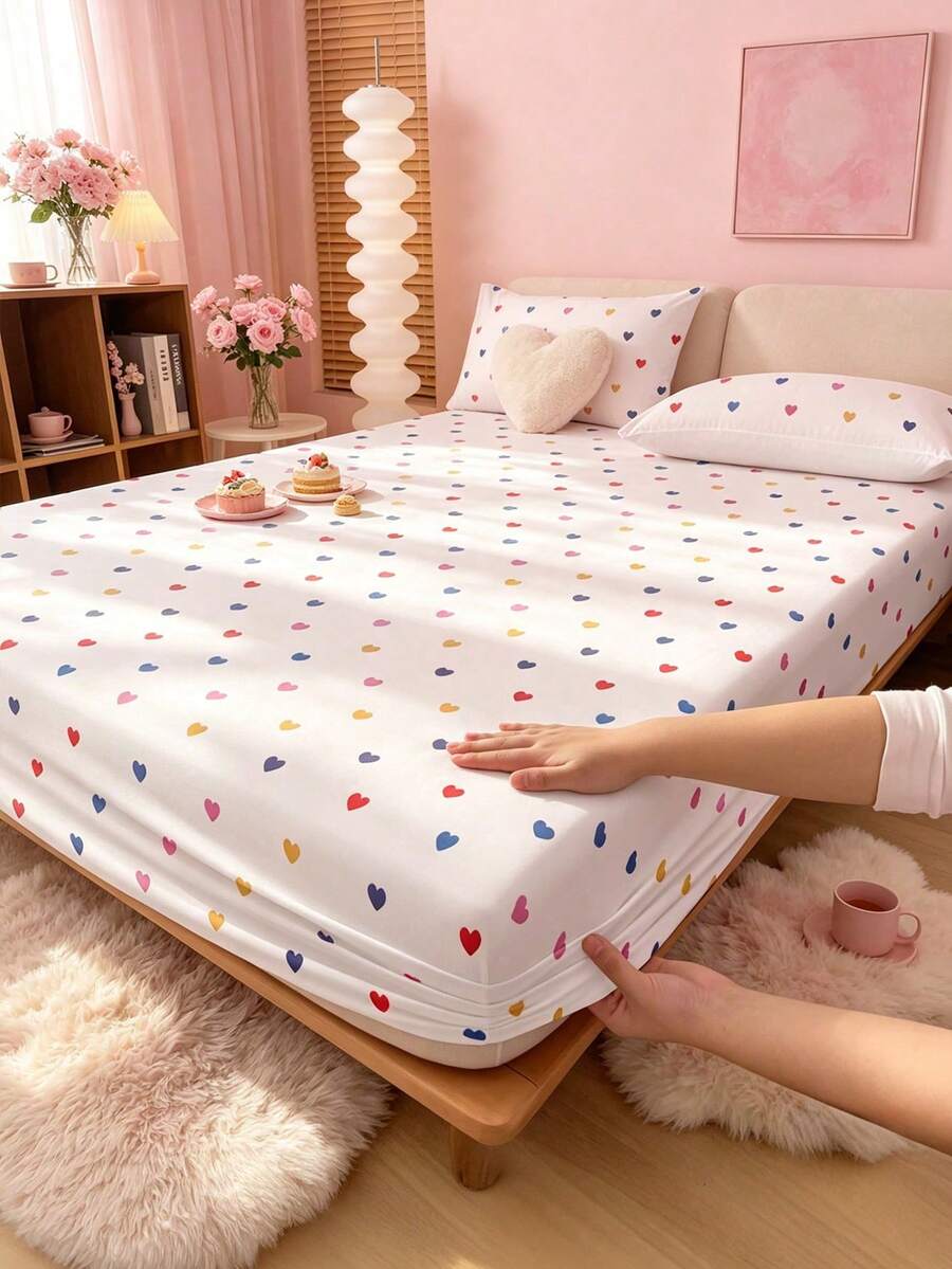 1pc Fitted Sheet, Fitted Sheet/Mattress Protector/Bedspread, Wrinkle-Resistant Breathable Comfortable, Suitable For All Bed Sizes, Ideal For School Dorm Bedding, Bedroom Decor, Pillow And Pillowcase Not Included, Machine Washable - Multicolor - View 1