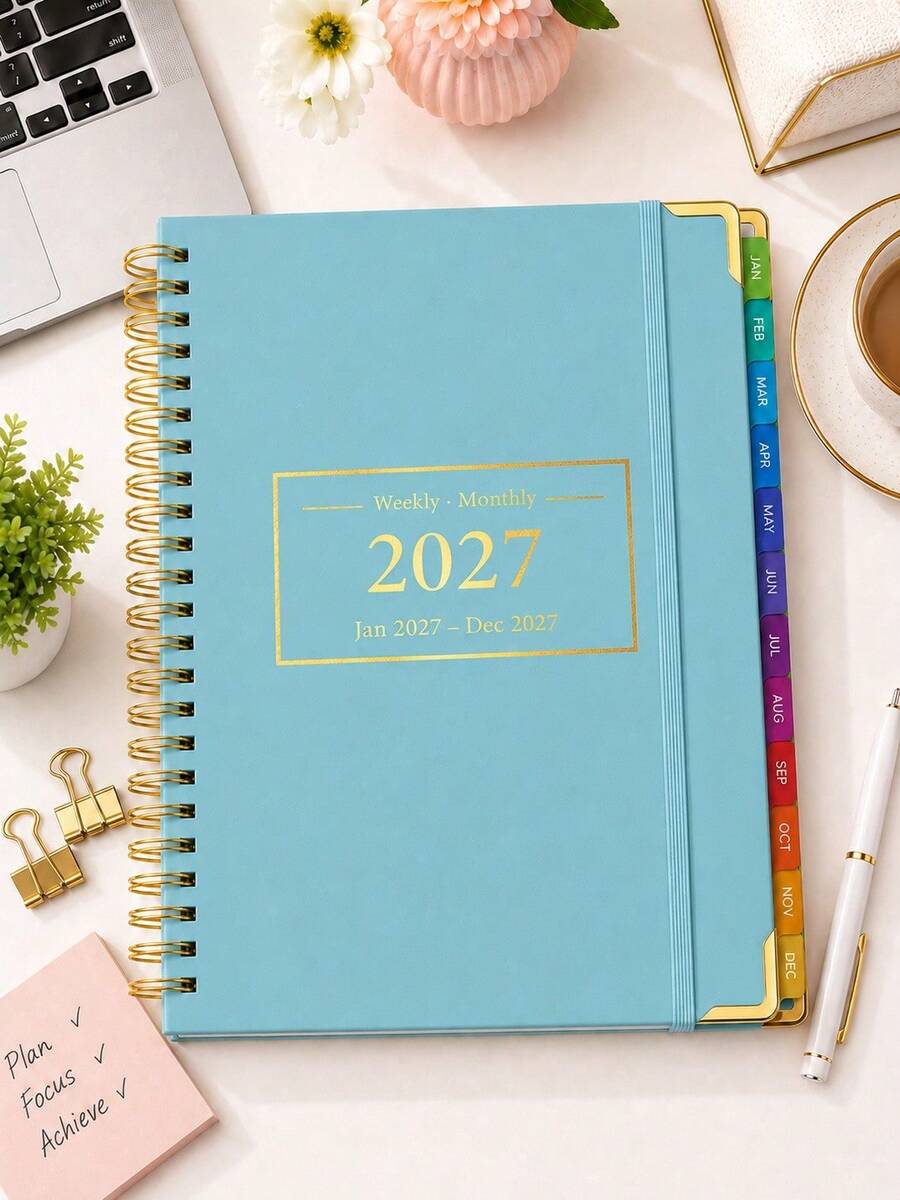 BUBU Perencana 2027, Buku Jadwal Tata Letak Mingguan dan Bulanan dengan Tab Indeks Berwarna-warni, Halaman Catatan dan Manajemen Prioritas, Cocok untuk Perencanaan Tahunan, Perlengkapan Sekolah dan Perlengkapan Kantor - biru - View 1
