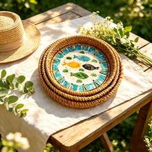 Handmade Woven Rattan Decorative Plate, Diameter 5.51 Inches, Height 0.984 Inches, Colorful Shell Decorative Plate, Home Rattan Decorative Plate - Multicolor - View 4