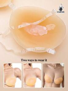 New Upgraded Plus Size Women's Silicone Invisible Bra, With Shoulder Straps, Deep V-Neck Design, Ultra-Thin And Comfortable - Apricot - View 3