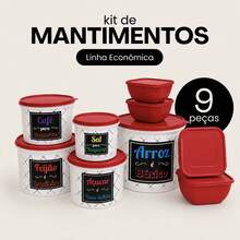 Kitchen Supplies Set Kit ECONOMIC LINE - 5 Supplies + 4 Square Jars 500 ML TPW Line - TPW Red - View 1