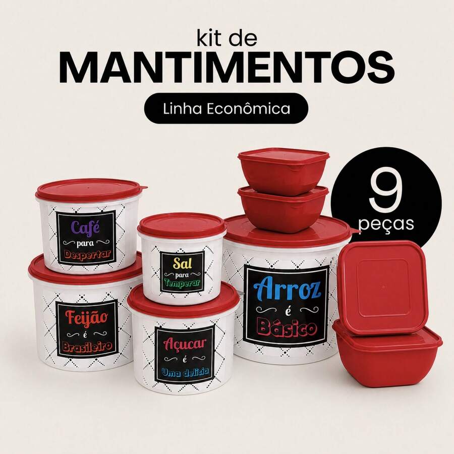 Kitchen Supplies Set Kit ECONOMIC LINE - 5 Supplies + 4 Square Jars 500 ML TPW Line - TPW Red - View 1