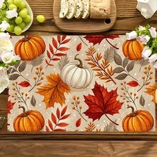 1pc/4pcs/6pcs Pumpkin Pattern Printed Linen Placemats, Rectangular Table Mats, Washable, Easy To Clean, Plate Mats, Bowl Mats, Western Style Dining Mats, Suitable For Kitchen, Dining Room, Home Gatherings, Coffee Table And Daily Table Decor - Multicolor - View 6