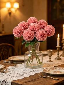 Artificial Double-Head Hydrangea, Artificial Round Chrysanthemum Silk Flower, Single Stem Artificial Flower, For Home Vase Decoration, Wedding Party Arrangement - Multicolor - View 3