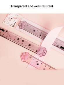 1/2 pièces Règle créative en forme de patte de chat 15cm, Règle en plastique transparent, Règle pour étudiants - Transparent - Voir 4