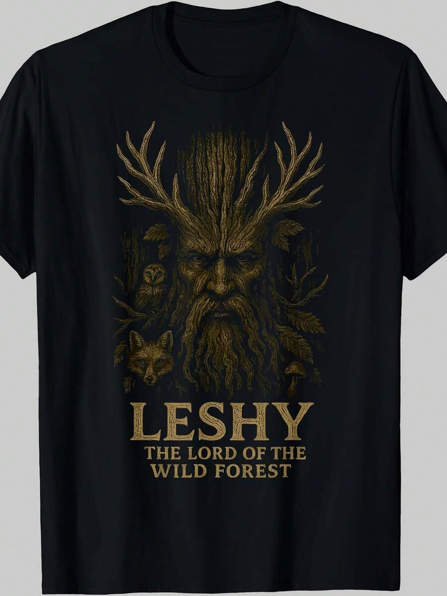 Wild Forest Magic Leshy Slawische Mythologie Heidnische Natur-Bestie T-Shirt WTSL - Schwarz - Übersicht 1