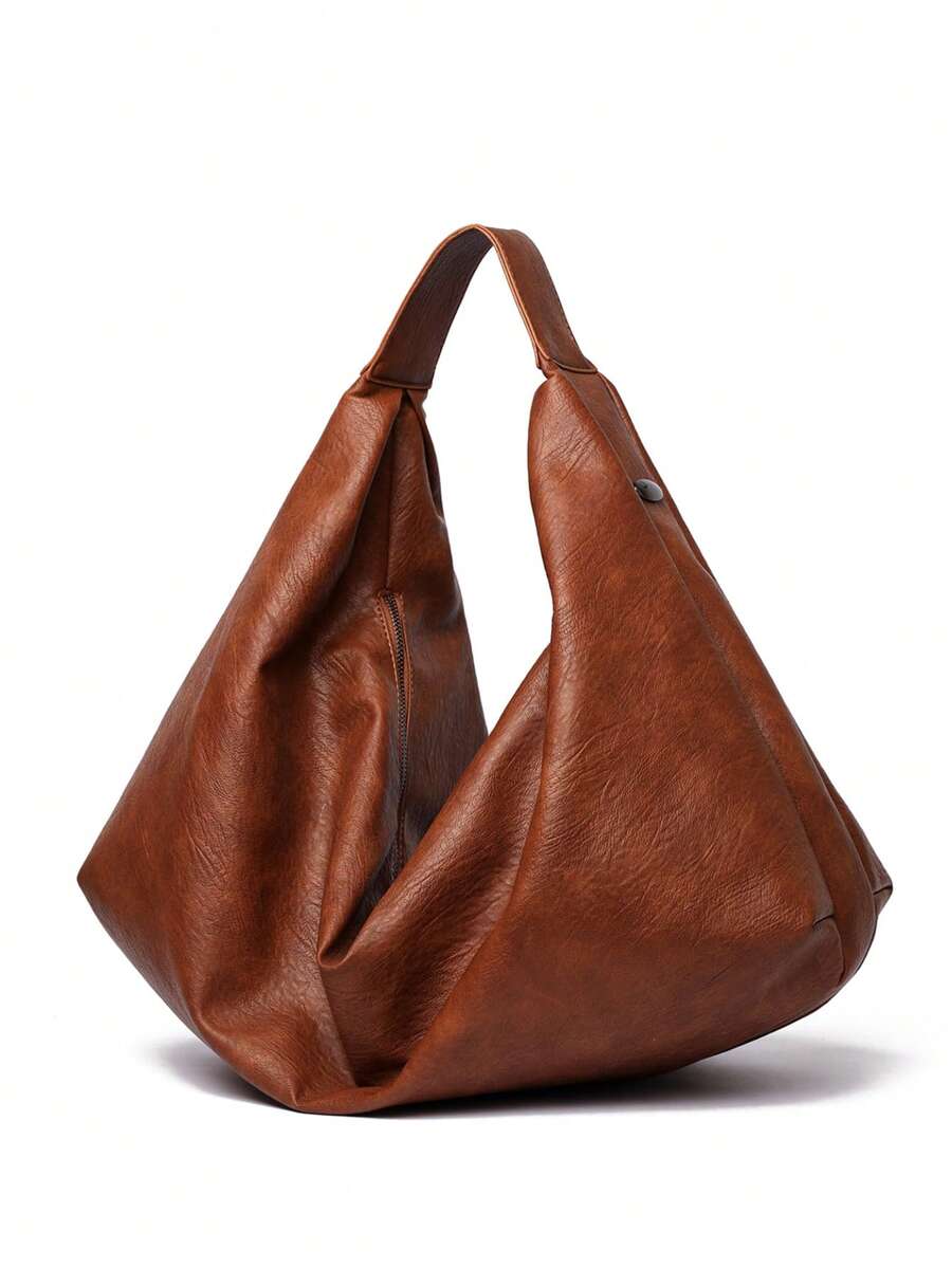 Women's Shoulder Crossbody Bag, Hobo Bag, Solid Color Vintage Faux Leather, Soft Lazy Design, Shoulder Strap Handbag, Casual Daily, Autumn/Winter - Brown - View 1