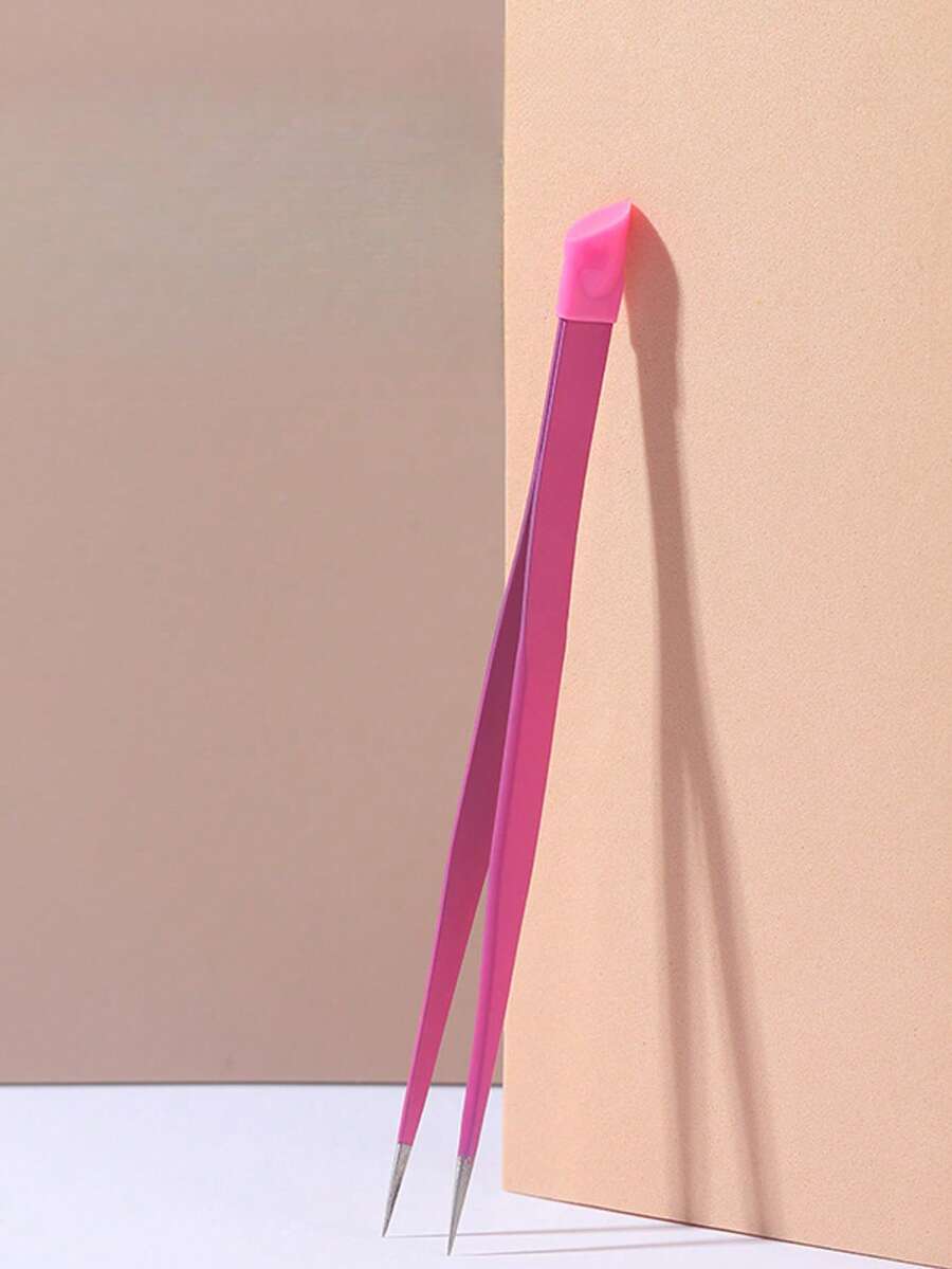 Klimonla Straight Silicone Tip Metal Precision Probe Tweezers, Multi-Function Tool For Picking Up Rhinestones, 3D Nail Art Decals, Acrylic Glue, False Eyelashes, Professional Nail Art DIY Supplies - Hot Pink - View 1