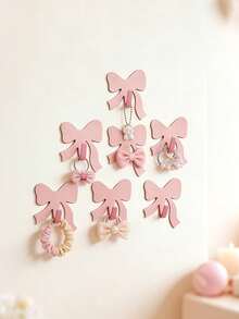 6Pcs Girls Pink Bow Self Adhesive Hooks, Punch-Free Hair Accessories Storage Hooks For Baby Nursery - Multicolor - View 5
