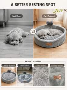 1pc Grey Floral Oval Pet Bed, Soft Thickened Washable Cushion With High Edges And Non-Slip Base, Indoor Sleeping Nest For Dogs, Cats, Puppies, Kittens And Small To Medium Pets, Comfortable Home Bedding, Suitable For Daily Rest, Christmas Gift For Pet Owners - Grey - View 5