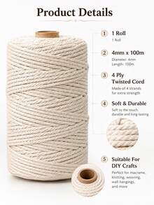 1/2/3/4mm*100m Braided Rope, Premium Braided Rope, Thick Natural Yarn, Multi-Strand Synthetic Braided Rope, 4-Strand Braided Rope, For Wall Hanging Decoration, Plant Hanging Basket, Handicrafts, Bags, DIY, Home Decor, Gift Wrapping - Multicolor - View 9
