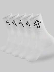 5/10 Pasang Kaos Kaki Cross Kasual Modis Serbaguna Olahraga Setengah Betis - Hitam dan Putih - View 4