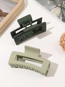 4/2pcs Avocado Green Gradient Simple Versatile Thick Hair Curler Medium 8.5cm Square Hair Claw - Multicolor - View 3