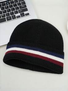 1pc Classic Striped Knit Beanie For Men And Women, Ribbed Cuff Warm Skull Cap, Stretch Fit Streetwear Hat For Fall Winter Travel And Outdoor Wear - A - View 8