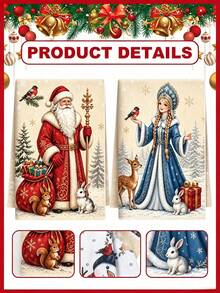 2pcs Christmas Santa & Snow Girl Decorative Towels, Merry Christmas Hand Towels, Dish Cloths, Water Absorbent Towels, Christmas Kitchen Supplies, Christmas Table Decor, Christmas Gifts, Housewarming Gifts, Home Decor, Kitchen Supplies, Christmas Eve Decor, Christmas Room Decor, Christmas Party Supplies, Winter Decor, Party Favors, Christmas Party Decor, 2027 New Year Decor, Christmas Decor, New Year Gifts, Xmas Decor - Santa Claus and Snow Maiden - View 8