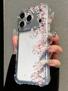 花卉時尚簡約花卉圖案可愛粉色櫻花透明防摔手機殼，簡約春季時尚單品，適合日常使用，相容於 IPhone17/17Pro/17ProMax/16/16Pro/16ProMax/15/15Pro/15ProMax/14/13/12/11 - 無色 - 查看 3