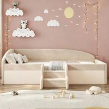 Upholstered Children's Bed 90*190cm, Multifunctional Bed With Steps And Safety Rails - Beige - View 5