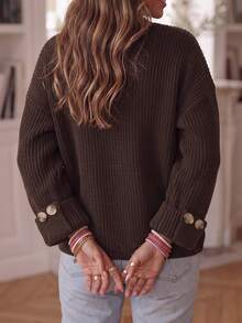 Plus Size Women Solid Color Casual Versatile Daily Wear Cardigan - Coffee Brown - View 5