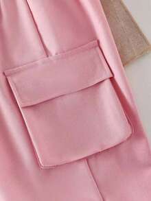 Girls' Casual Set - Heart Print Round Neck Short Sleeve T-Shirt And Cargo Pants - Pink - View 5