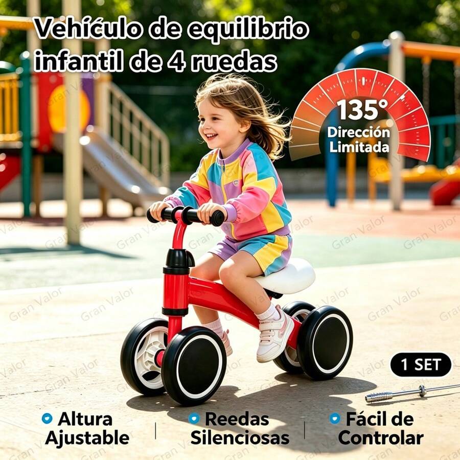 Balance Bike, Four-Wheel Anti-Tip Ride-On, Baby Learning Car With Adjustable Seat, Kids' Sliding Toy