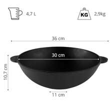 BIG-PAN Sartén wok de hierro fundido de 30 cm, 4, 7 L para todo tipo de fuegos, incluye inducción Asia Wok, sartén para cocinar Kazan Grill Kazan Kazan, apta para horno, Kazan Cast Iron Pilav - Ver 3