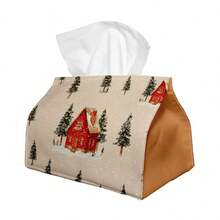 1pc Multifunctional Tissue Box, Winter Landscape Design - Red Barn Snow Scene Durable Polyester Storage Organizer, Suitable For Christmas Home Decor, Living Room, Bedroom, Kitchen, Home Decoration, Party Supplies - Multicolor - View 6