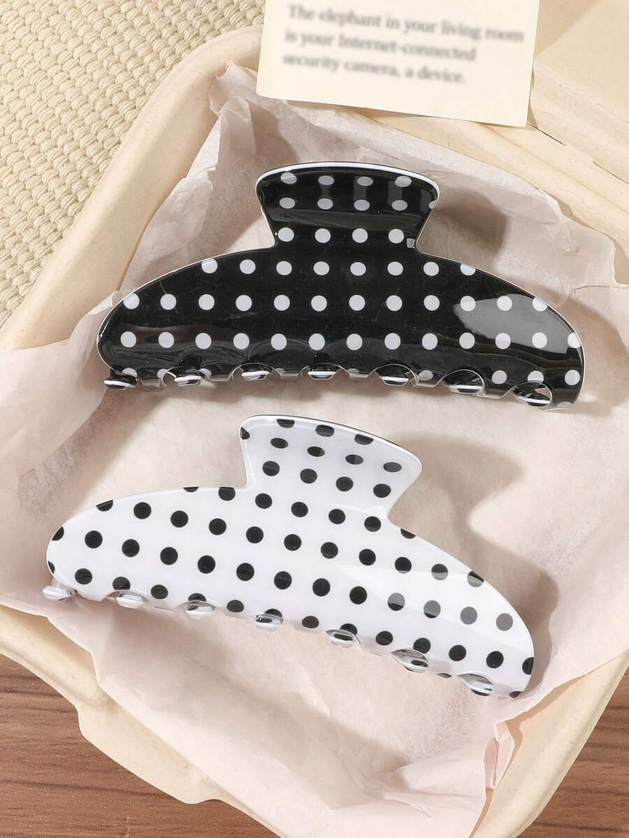 2 piezas/Set Pinza de pelo de acetato con contraste de lunares blanco & negro en forma de semicírculo de tamaño medio, accesorio de pelo minimalista francés vintage premium - Multicolor - Ver 1