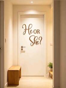 1pc He Or She English Phrase Wall Sticker Decor For Living Room, Bedroom, Party Background, Self-Adhesive Removable, Suitable For Baby Shower, Gender Reveal Party, Baby Party, Halloween Baby Party Decoration - Multicolor - View 3