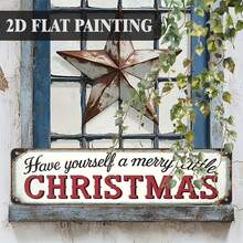1pc 2D Flat Metal Sign, 40.64X10.16cm, Christmas Theme, "Wish Yourself A Merry Christmas", Suitable For Decorating Porch, Bar And Office - Multicolor - View 4