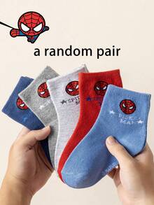 Disney 1/5 Pairs Kids Socks Marvel Spider-Man Cartoon Autumn/Winter Mid-Calf Socks Funny Hero Character Christmas Gift Children's Socks - Multicolor - View 18