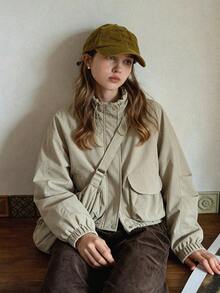 Casual Design Workwear Windbreaker Jacket With Zipper - Apricot - View 1