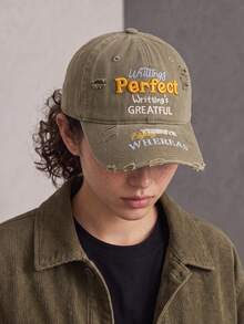 1Pc Women's Distressed Baseball Cap With Colorful Letter Embroidery And Adjustable Buckle Strap For Streetwear Outfits - Embroidered Letter - View 4
