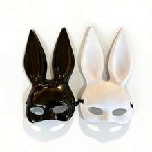 1pc Glossy Black & White Rabbit Mask, Suitable For Nightclub Dress-Up, Halloween Party And Other Occasions - Multicolor - View 5