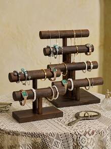 Cirelle Bracelet Holder Display Bracelet Organizer, Wooden Bracelet Stand For Selling, T-Bar Bangle Storage Rack Wood Watch Display Tower For Business - Brown - View 2