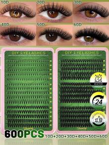 Miss Diamond 600 Clusters False Eyelashes, D Curl, 10D-160D With Adhesive And Sealer, Includes Tweezers And Eyeshadow Brush. High Capacity, Suitable For Beginners, Professionals And DIY Users. Segmented False Eyelashes Set, Easy To Use At Home, Create Voluminous, Fluffy And Natural-Looking Single False Eyelashes. - Black - View 12