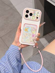 1pc Fashionable Personalized Full-Screen Floral Patchwork Starfish Color Block Pattern, Fashion Card Holder Lanyard TPU Material Shockproof Protective Phone Case, Suitable As Holiday Gift Compatible With Apple 11/12/13/14/14plus/15/15plus/16/16plus/17/17pro And Other Models Protective Cover - Multicolor - View 4