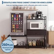 35.8 In Mini Fridge Stand With Storage - Heavy-Duty Metal Baker's Rack With Drawers, Microwave Shelf, Space-Saving Kitchen Organizer, Burn Color - Black - View 3