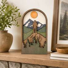 Fengyuan Wooden Arched Landscape Openwork Wooden Piece Set – Hand-Painted, Colour-In, Decorative Handcrafted Wooden Pieces Home Decor Hand Painting Wood Ornament - Arched Landscape Painting Board - View 3