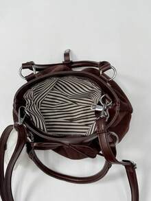 1pc Women's Solid Color Bucket Bag, Fashion Bowknot Decor Shoulder Crossbody Bag With Cartoon Pendant, Suitable For Commuting, Shopping, Gift Giving - Coffee Brown - View 5