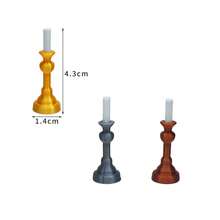 1:12 Scale Dollhouse Miniature Vintage Candlestick With Mini White Candle, Retro Metal Texture Small Candlestick Model, Dollhouse Dining Room And Living Room Scene Decoration Accessory, Suitable For Miniature Scene Models And Handmade Scene Diorama Mini Ornament Toy - Multicolor - View 6